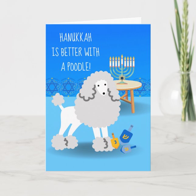 Cute Hanukkah with Poodle and Menorah Card (Front)