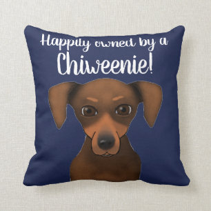 Cute Happily Owned Chiweenie Chihuahua Dachshund Throw Pillow
