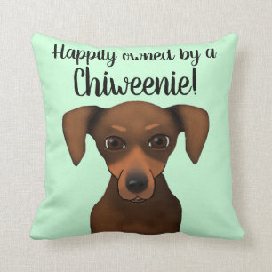 Cute Happily Owned Chiweenie   Chihuahua Dachshund Throw Pillow