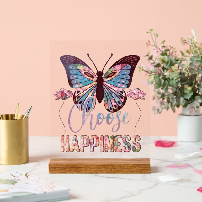 Cute happiness inspiration butterfly acrylic sign (Wedding)