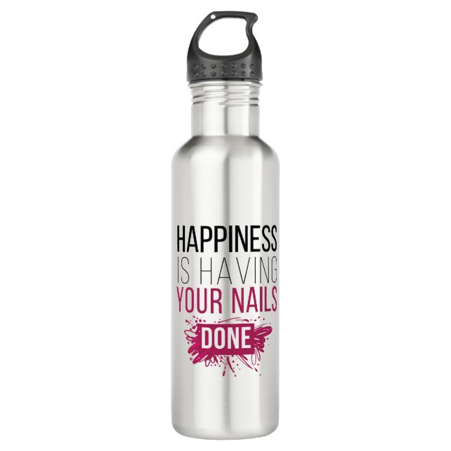 Cute Happiness Is Having Your Nails Done Stainless Steel Water Bottle (Front)