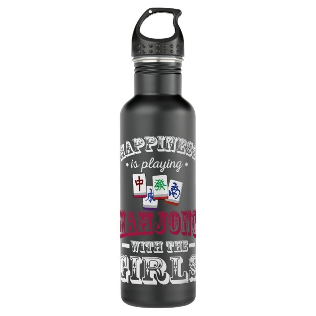 Cute Happiness Is Playing Mahjong With The Girls M Stainless Steel Water Bottle (Front)