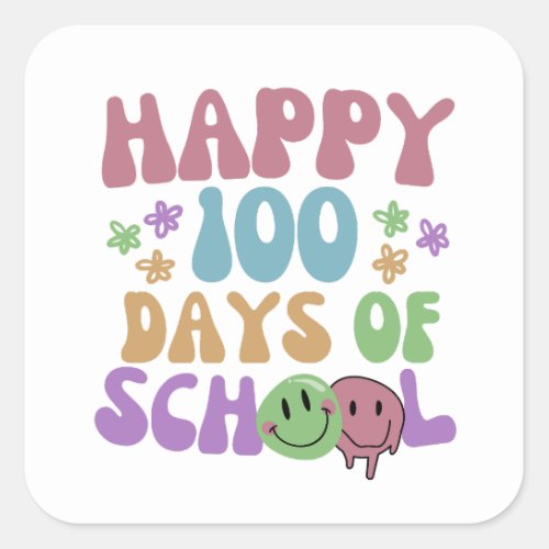 Cute Happy 100 Days Of School Teacher Student Square Sticker