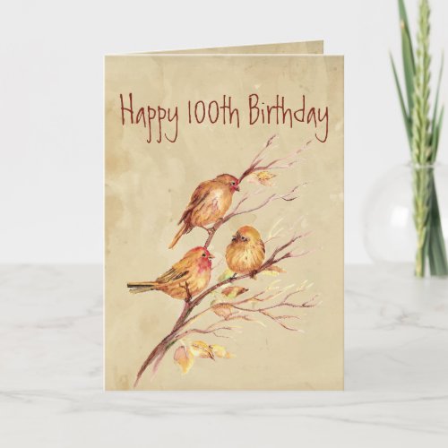 Cute Happy 100th Birthday Song Sparrows Card