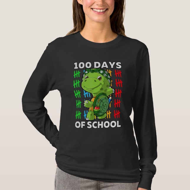 Cute Happy 100th Day Of School Turtle Teacher 100  T-Shirt (Front)