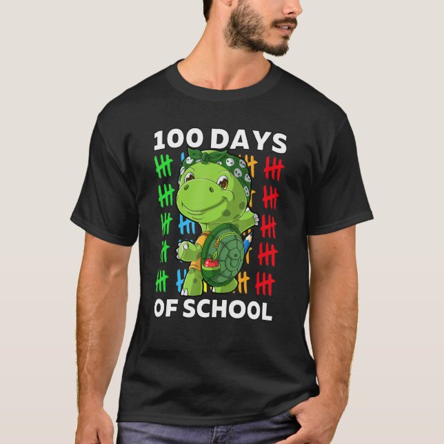 Cute Happy 100th Day Of School Turtle Teacher 100  T-Shirt (Front)