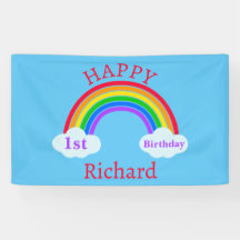 Cute Happy 1st Birthday Rainbow Clouds Blue