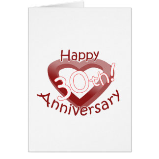 Cute, "Happy 30th Anniversary" Heart design Card