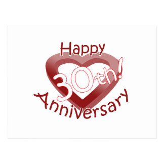 Cute, "Happy 30th Anniversary" Heart design Postcard