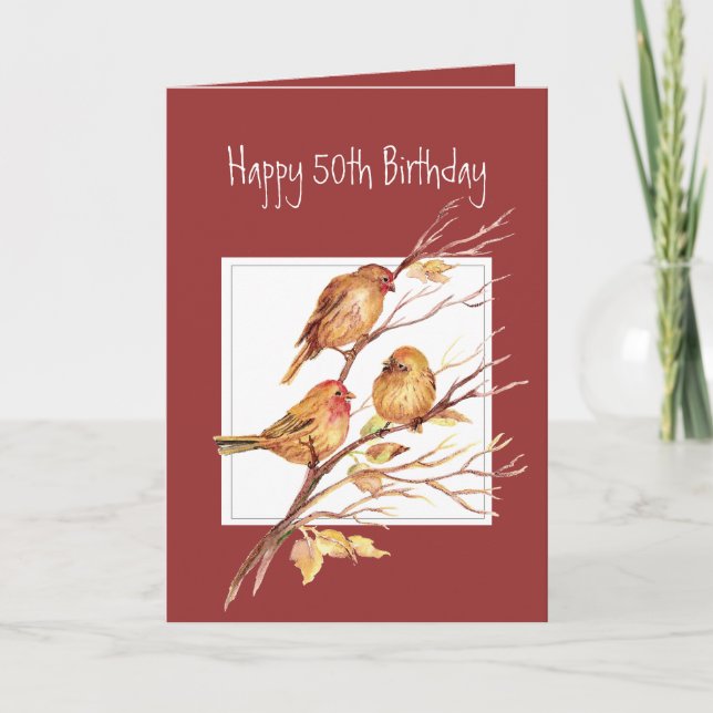 Cute Happy 50th Birthday Song Sparrows Card (Front)