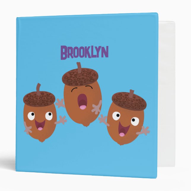 Cute happy acorns singing cartoon for kids 3 ring binder (Front/Inside)