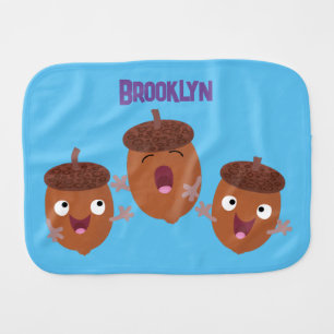 Cute happy acorns singing cartoon for kids baby burp cloth