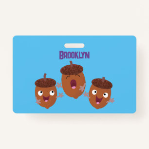 Cute happy acorns singing cartoon for kids badge
