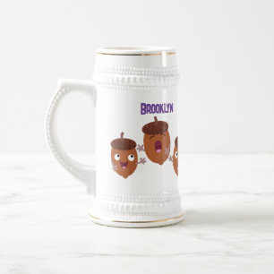 Cute happy acorns singing cartoon for kids beer stein