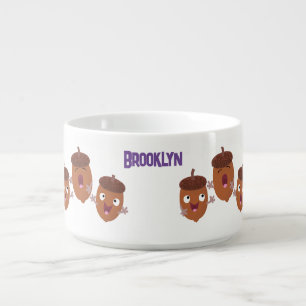 Cute happy acorns singing cartoon for kids bowl