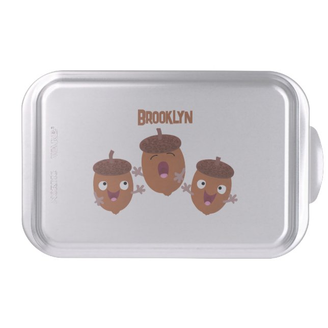 Cute happy acorns singing cartoon for kids cake pan (Front)