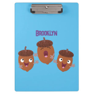 Cute happy acorns singing cartoon for kids clipboard