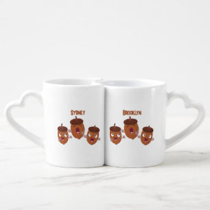 Cute happy acorns singing cartoon for kids coffee mug set