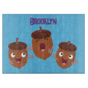 Cute happy acorns singing cartoon for kids cutting board