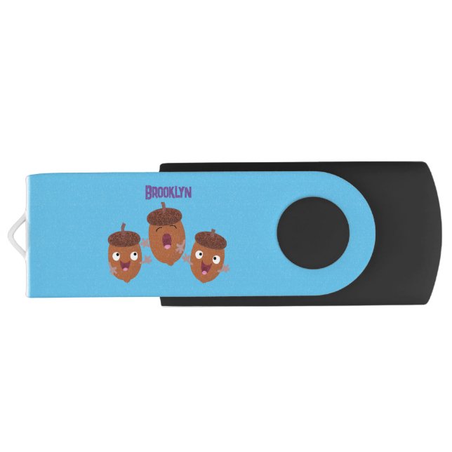Cute happy acorns singing cartoon for kids flash drive (Back)