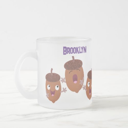 Cute happy acorns singing cartoon for kids frosted glass coffee mug