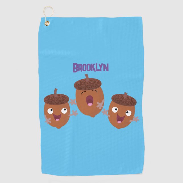 Cute happy acorns singing cartoon for kids golf towel (Front)