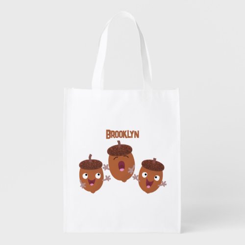 Cute happy acorns singing cartoon for kids grocery bag