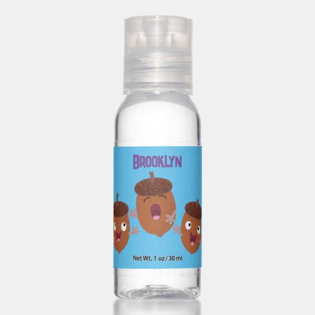 Cute happy acorns singing cartoon for kids hand sanitizer (Front)