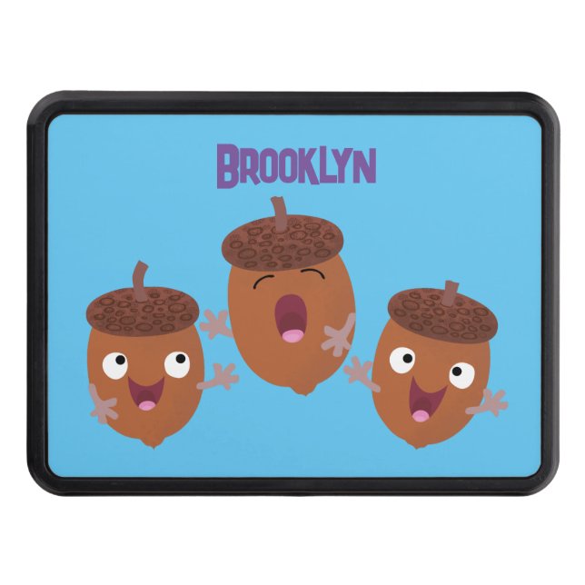 Cute happy acorns singing cartoon for kids hitch cover (Front)