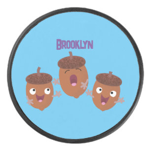 Cute happy acorns singing cartoon for kids hockey puck