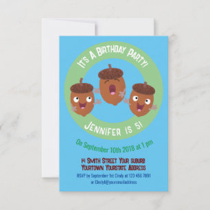 Cute happy acorns singing cartoon for kids invitation
