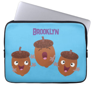 Cute happy acorns singing cartoon for kids laptop sleeve