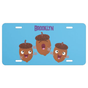 Cute happy acorns singing cartoon for kids license plate