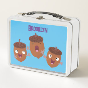 Cute happy acorns singing cartoon for kids metal lunch box