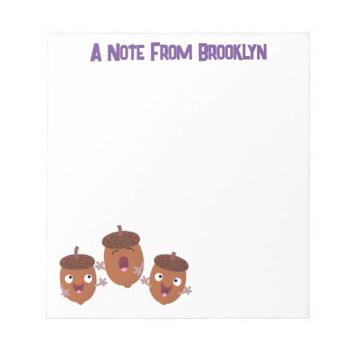 Cute happy acorns singing cartoon for kids notepad