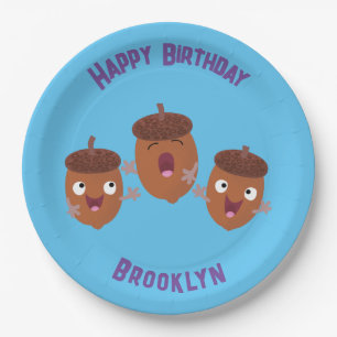 Cute happy acorns singing cartoon for kids paper plates