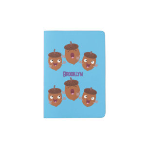 Cute happy acorns singing cartoon for kids passport holder