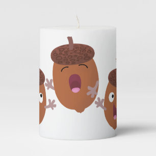 Cute happy acorns singing cartoon for kids pillar candle