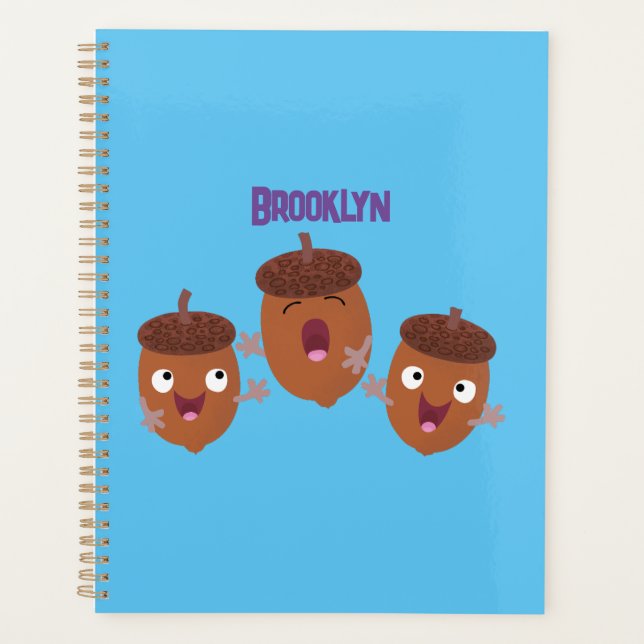 Cute happy acorns singing cartoon for kids planner (Front)