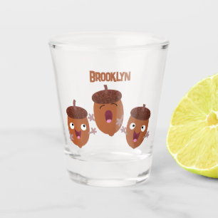 Cute happy acorns singing cartoon for kids shot glass