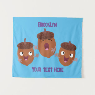 Cute happy acorns singing cartoon for kids tapestry