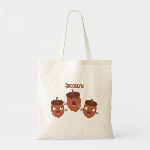 Cute happy acorns singing cartoon for kids tote bag