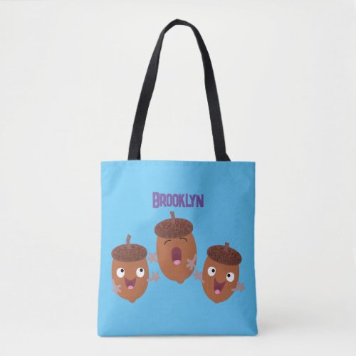 Cute happy acorns singing cartoon for kids tote bag