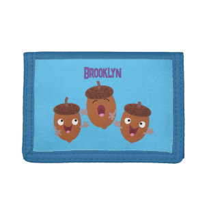 Cute happy acorns singing cartoon for kids tri-fold wallet