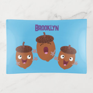 Cute happy acorns singing cartoon for kids trinket tray
