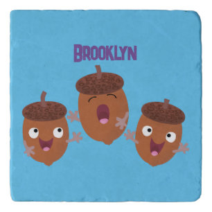Cute happy acorns singing cartoon for kids trivet