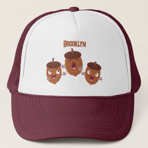 Cute happy acorns singing cartoon for kids trucker hat