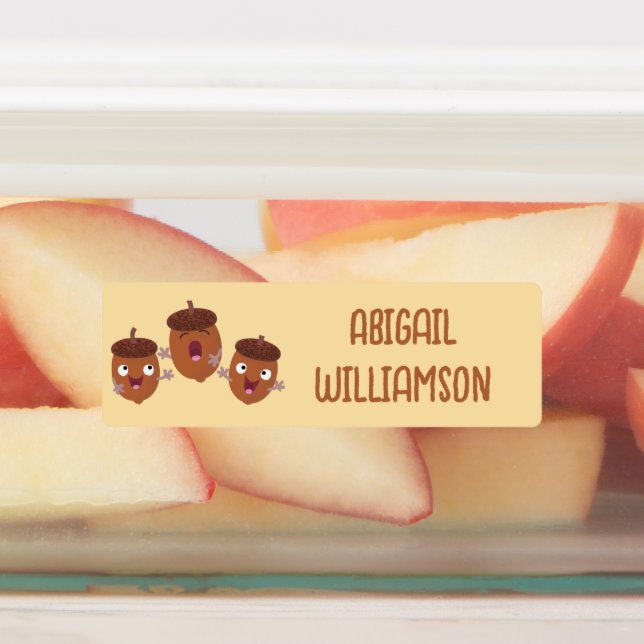 Cute happy acorns singing cartoon personalized labels (Affixed)