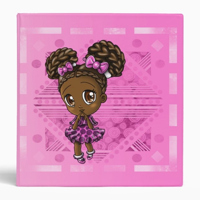 Cute Happy African American Girl Purple 3 Ring Binder (Front)