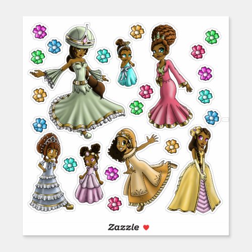 Cute Happy African American Princesses Sticker
